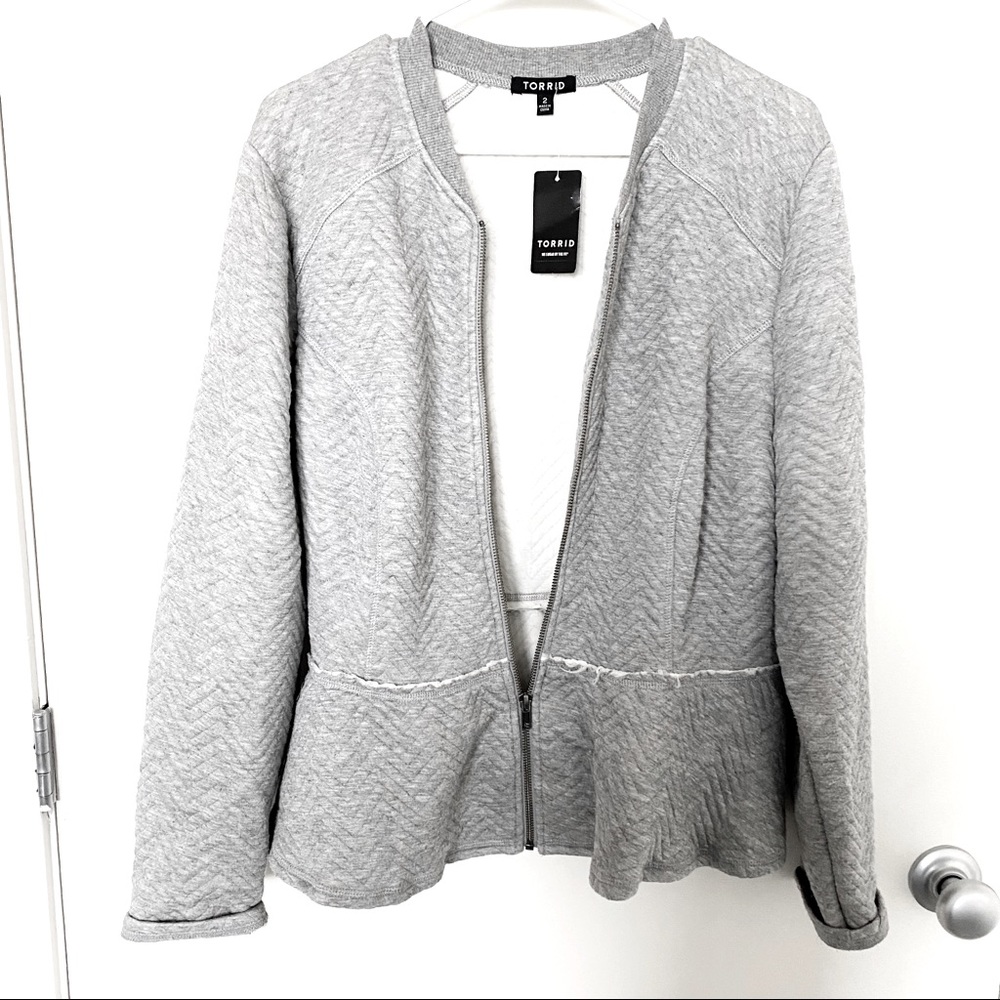 TORRID Gray Peplum Zip Up Fleece Jacket Size 2 - Picture 8 of 8